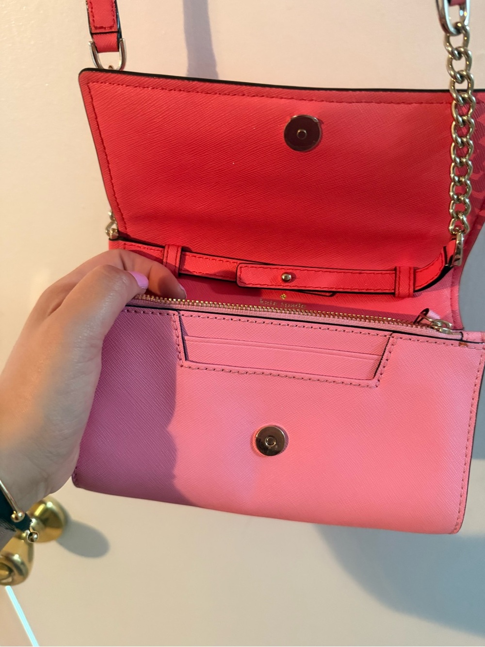 kate spade Bright Coral-Pink Crossbody Chain Wallet - Picture 2 of 5